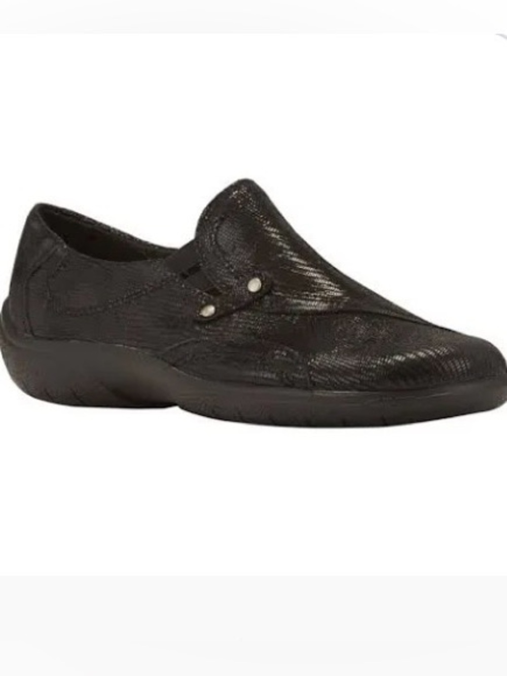 NWT Walking Cradle Orthotic AMP Black Patent Lizard Print Leather Flats. 7.5 WW.